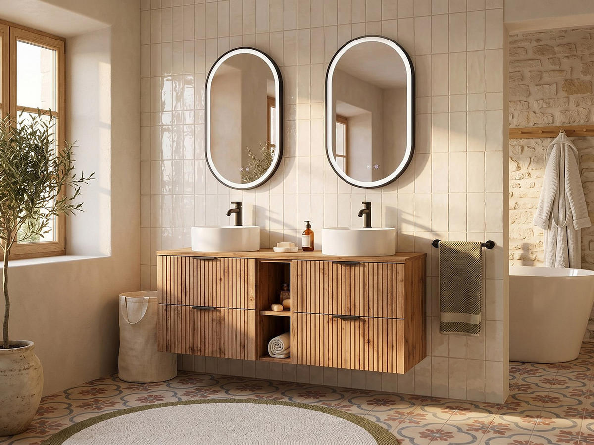 DOPPELWASCHTISCH - 140 x 46 - holz - naturfarben hell Zevara - Naturfarben, Holz (140/57/46cm) - Vente-Unique