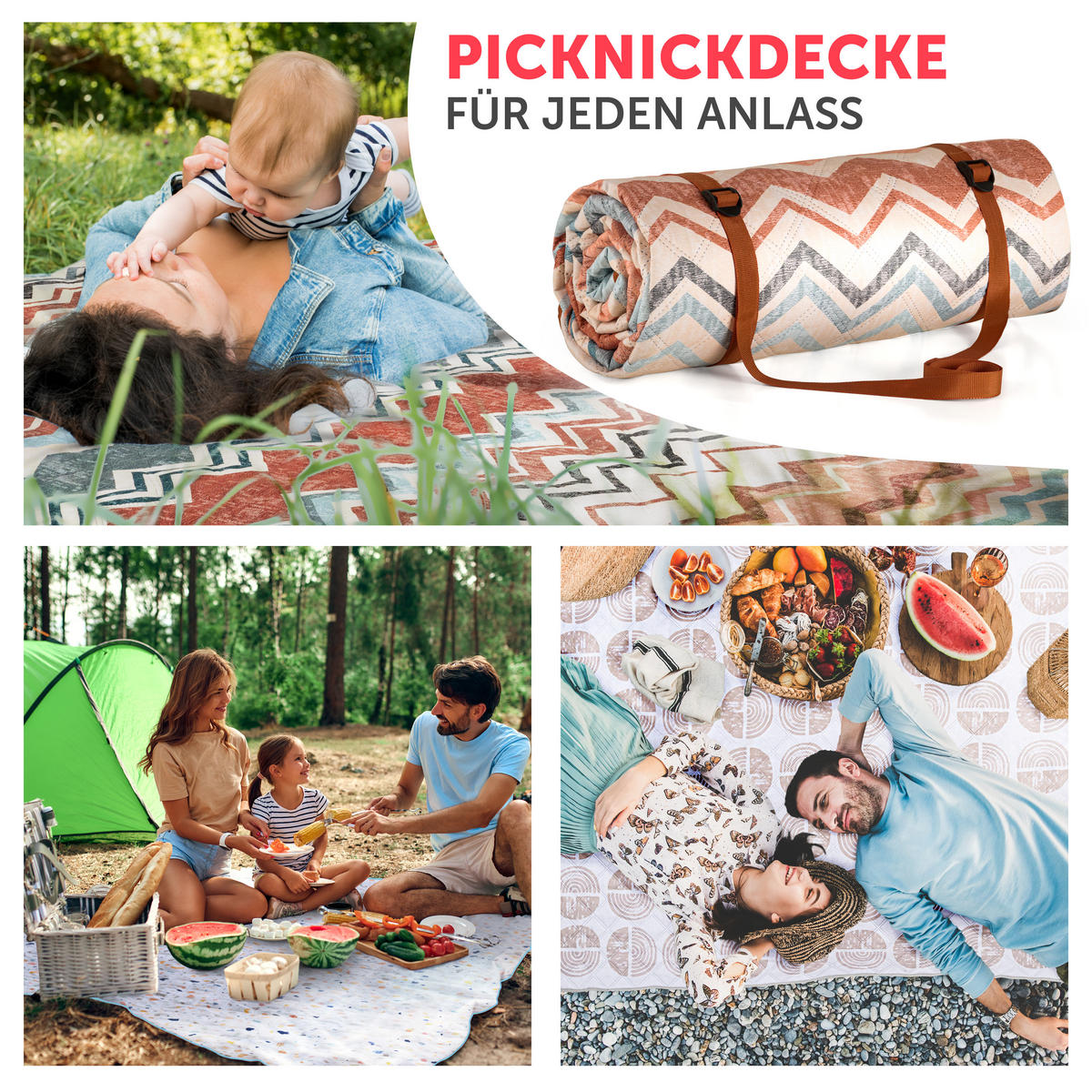PICKNICKDECKE wasserabweisend 200x200 cm Boho & Terrazzo Design - Decke Boho Zickzack - Multicolor, Textil (200/200cm) - Blumtal
