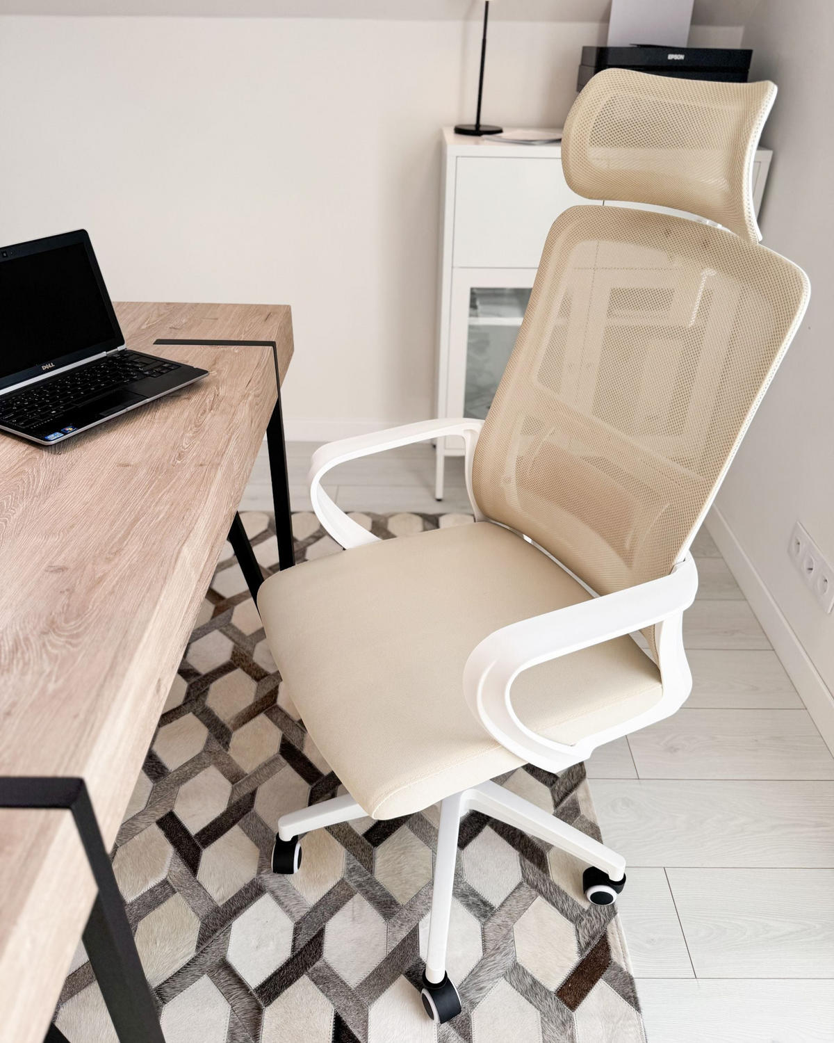 BÜROSTUHL Beige Monarch - Beige/Weiß, Textil (46/110/62cm) - Beliani