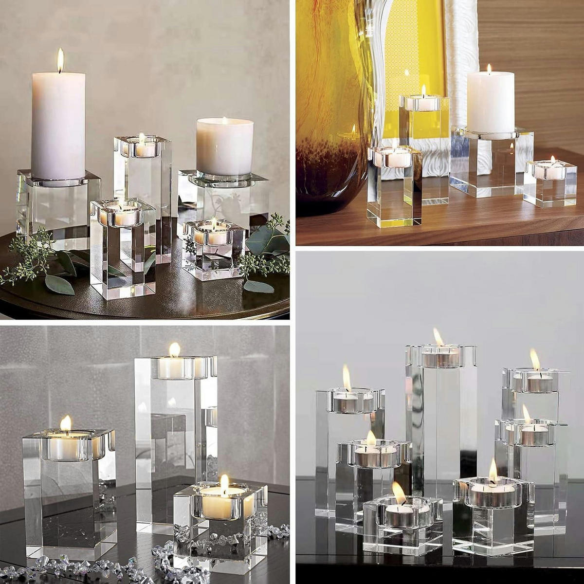 KERZENSTÄNDER 3-teiliges Set Kristallglas Transparent 6 cm+10 cm+14 cm H - Transparent, Glas (14cm)