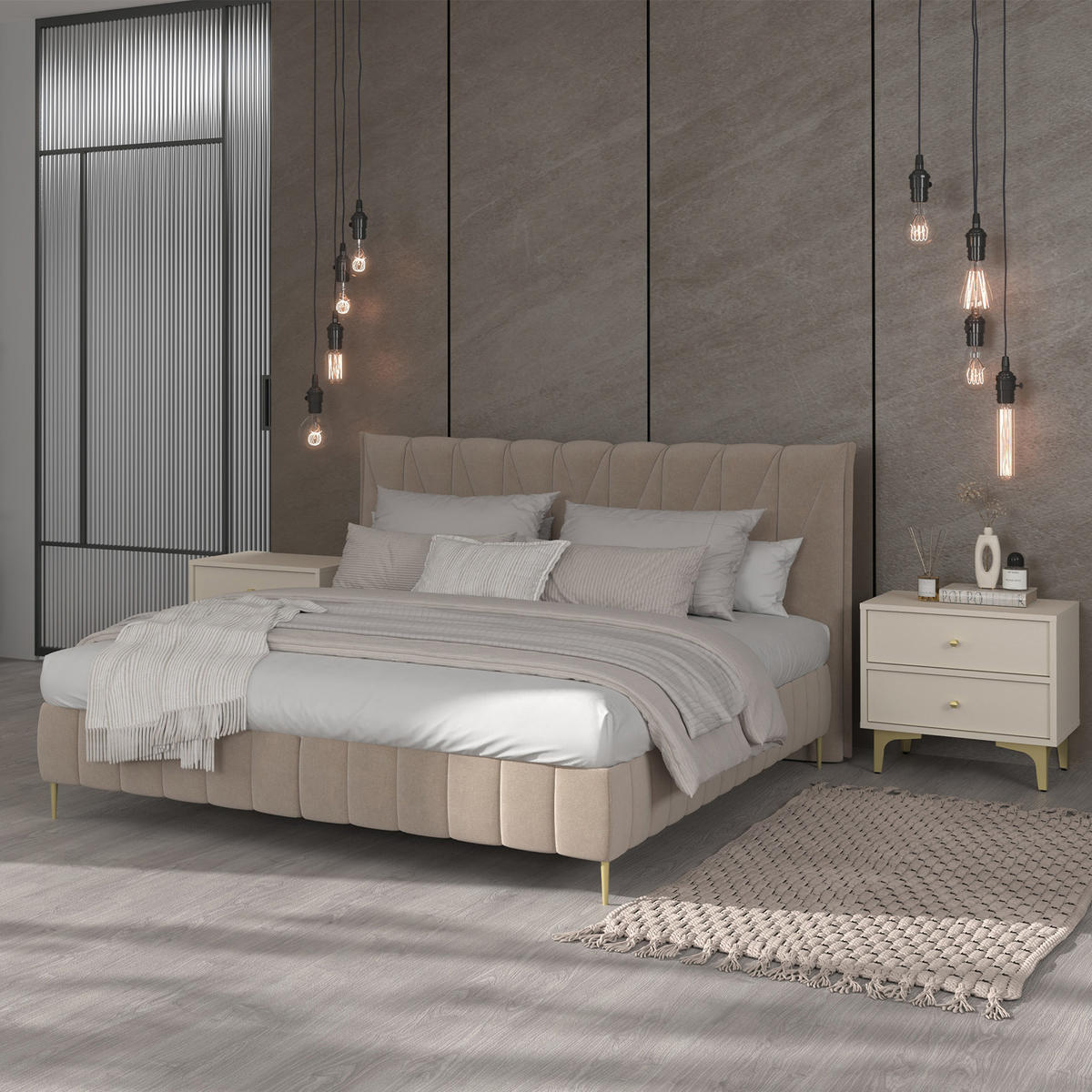 NACHTTISCH FLOREN, Creme/Gold - Creme, Holzwerkstoff/Metall (51.8/48.5/40.8cm) - KONSIMO®