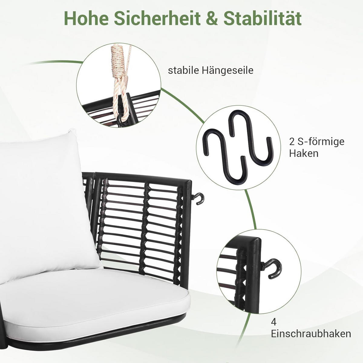 HÄNGESESSEL Weiß - Weiß, Metall (77/38/62cm) - COSTWAY