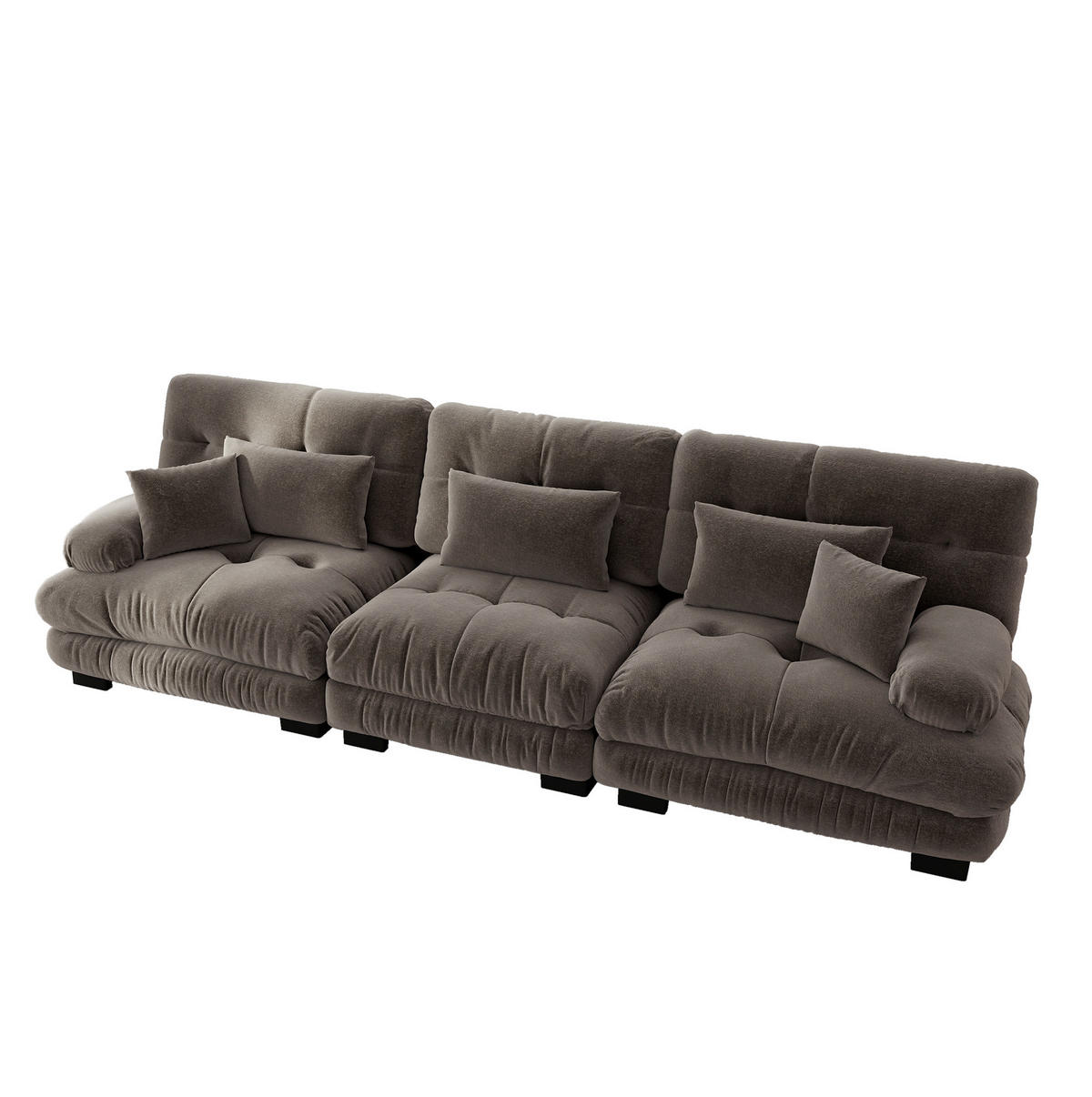 SOFA modular mit tiefem Sitz Chenille Brown - Dunkelgrau, Kunststoff (77/81/313cm) - Meubliv