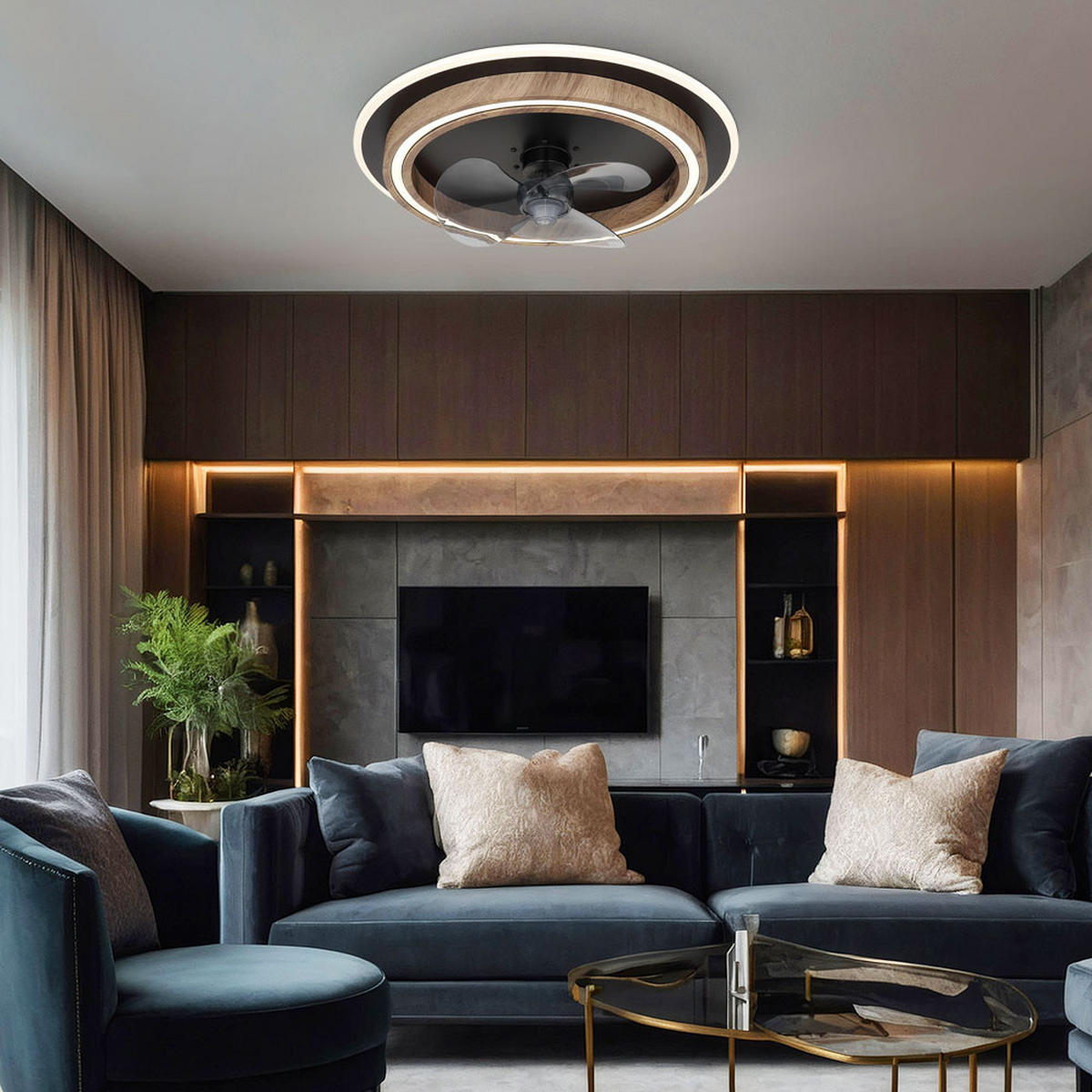 LED DECKENLEUCHTE Deckenventilator Holzoptik Braun - Braun, Metall (50/50/13.5cm) - Globo Lighting