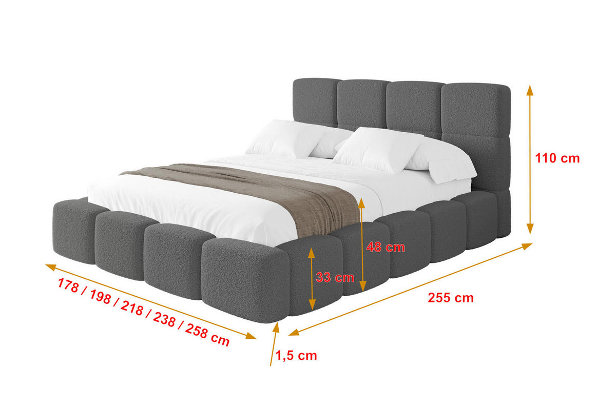 POLSTERBETT mit Bettkasten und Lattenrost mit Kopfteil, Boxbett ohne Matratze, mit Stauraum - NATA 160x200 Grau - Grau, Holzwerkstoff/Textil (160/200cm) - ALTDECOR