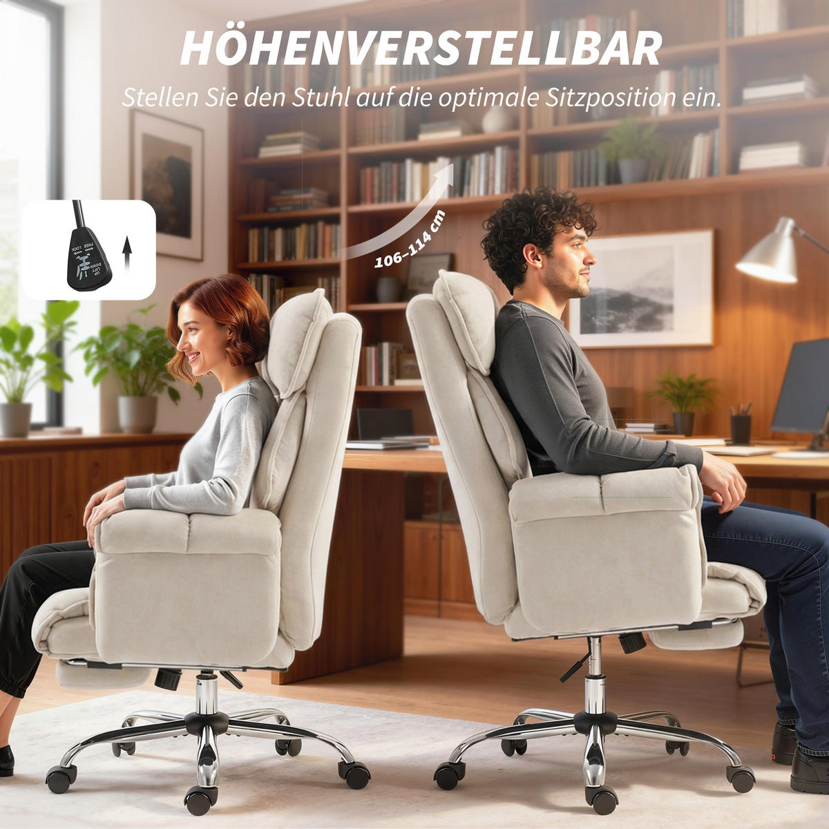 BÜROSTUHL Schneeflanell Cremeweiß - Silberfarben/Creme, Textil/Metall (80/114/80cm) - HOMCOM