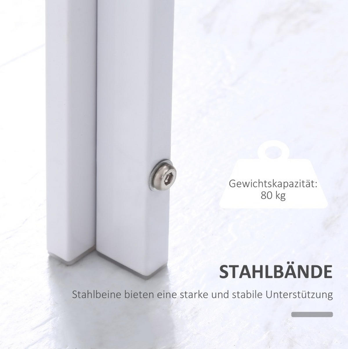 JEDÁLENSKÝ stôl, 120/60/75 cm, biely, sklenená doska s kovovým rámom - biela, kov (120/60/75cm) - BEAOK