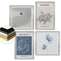 WANDBILDER 4er Set - 50x50 cm & 40x60 cm Silberner Rahmen - abstrakte Poster mit Blumenlinien - Silberfarben, Kunststoff (50/50cm) - ArtPrintCave