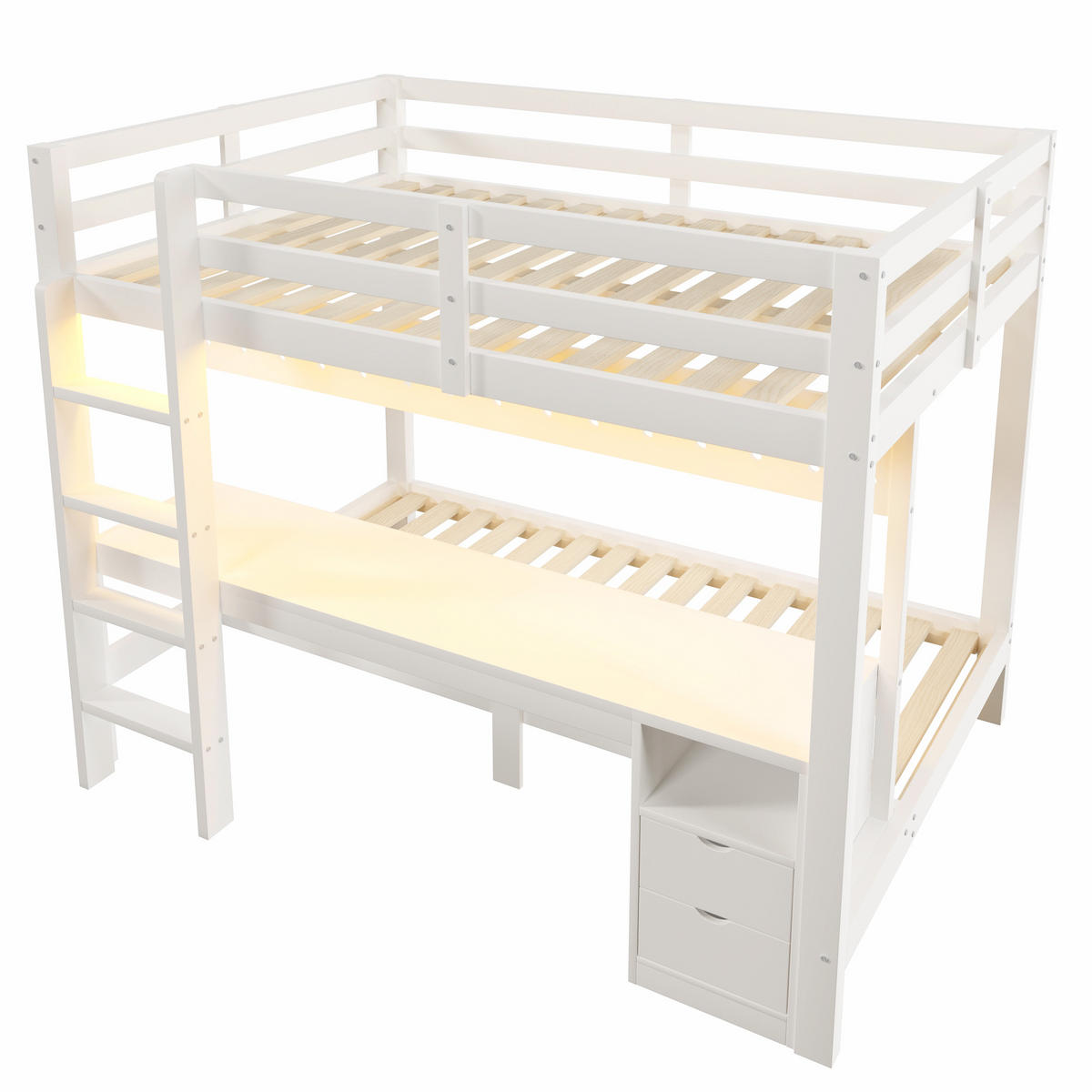 HOCHBETT 140/200 cm & 90/200 cm in Weiß mit Schubladen, Schreibtisch, Lochplatte und LED - Weiß, Holz/Holzwerkstoff (140/200cm) - CHICFURN
