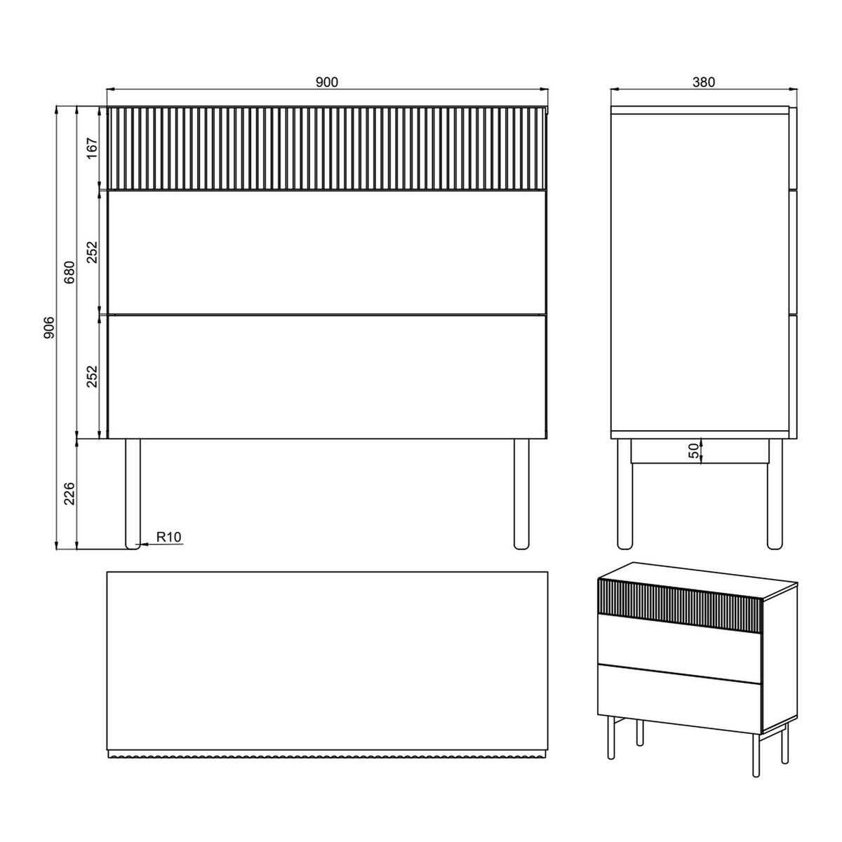 KOMMODE Nolie Holzoptik Esche Schwarz 90 cm - Schwarz, Holz/Holzwerkstoff (90/90.6/38cm) - Selsey