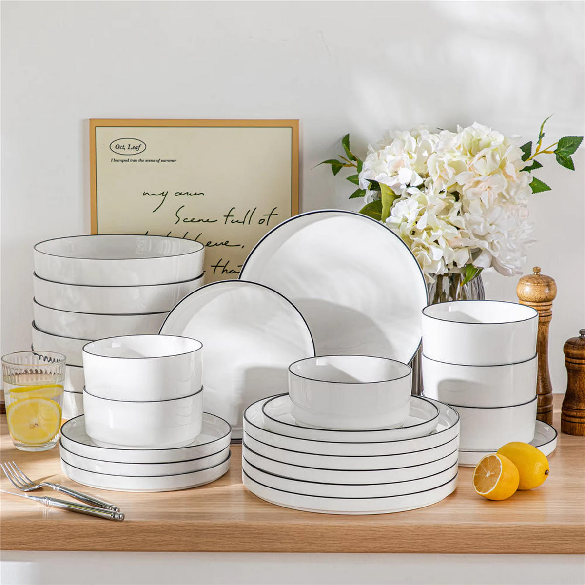 KOMBISERVICE 16-teilig Speiseteller-Set für 4Personen - Weiß, Keramik (26/2.3/26cm) - Kaket