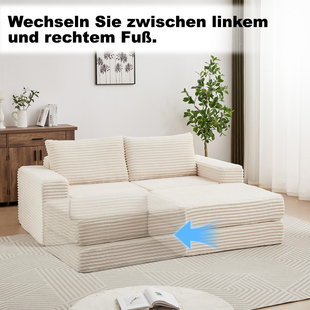 ECKSOFA DE-34544 2-in-1 mit Fußstütze und Kissen Beige - Beige, Textil (169.5/194cm) - ComfortXL