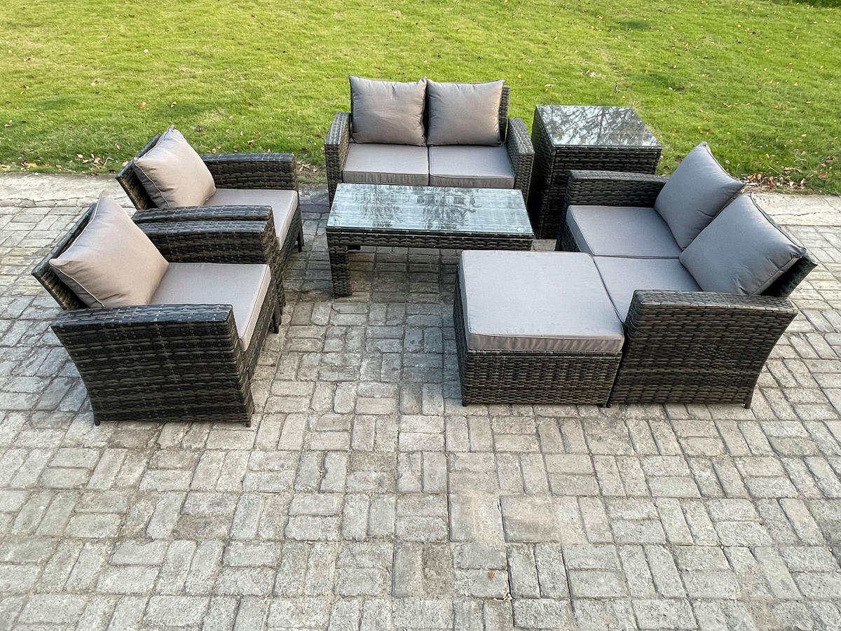 GARTENSOFA Hohe Rückenlehne Polyrattan Dunkelgrau 7-Sitzer - Dunkelgrau, Metall - Fimous