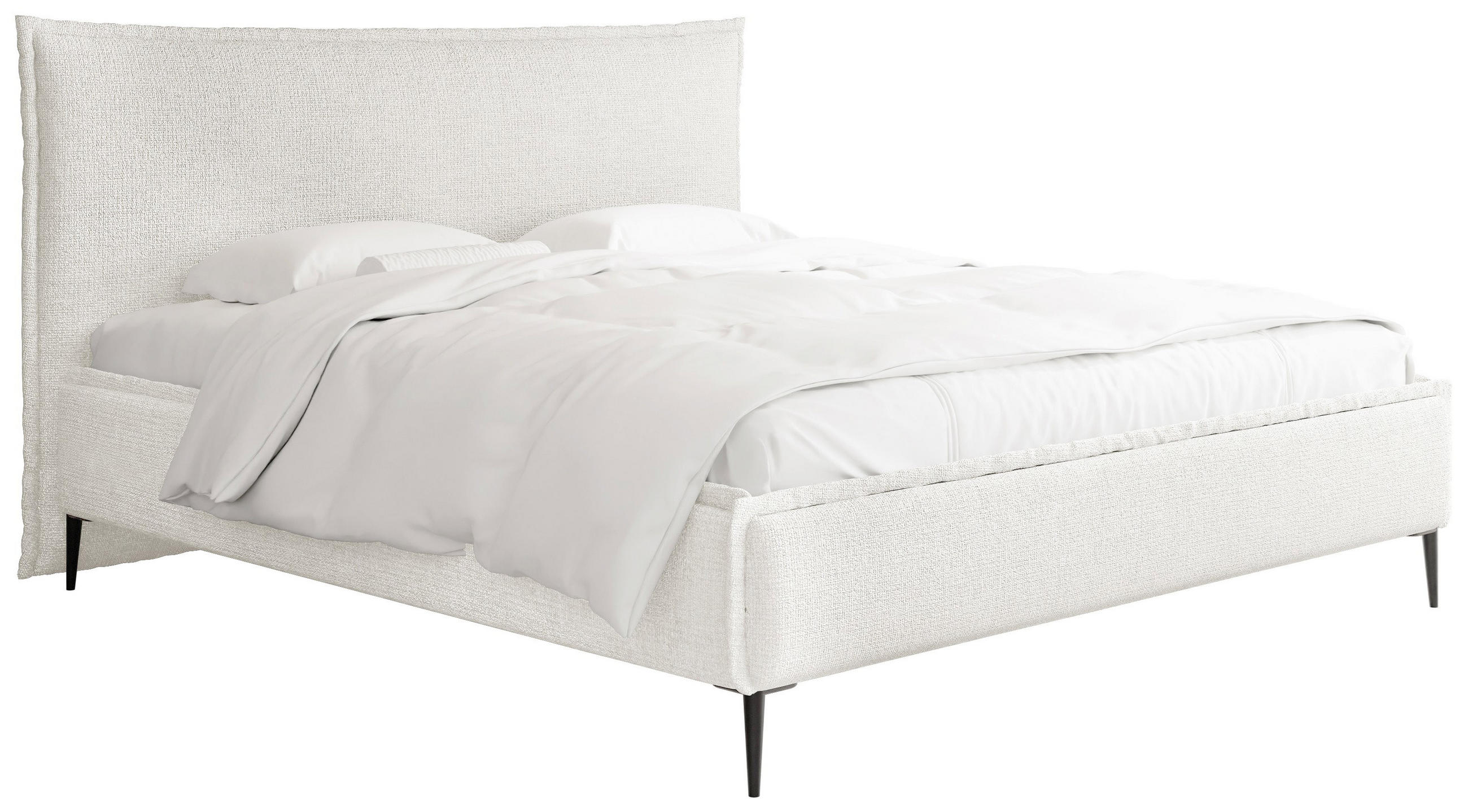 POLSTERBETT Pillow Rise mit Bettkasten, Lattenrost & hohen Metallfüßen in Weiß Chenille 200x200 cm - Birkefarben/Schwarz, Holz/Holzwerkstoff (200/200cm) - WFL GROUP