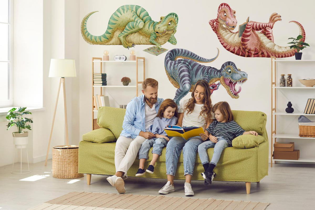 WANDAUFKLEBER 80x121cm - Bunte Dinosaurier - Multicolor, Kunststoff (80/121/0.1cm) - Wallfluent