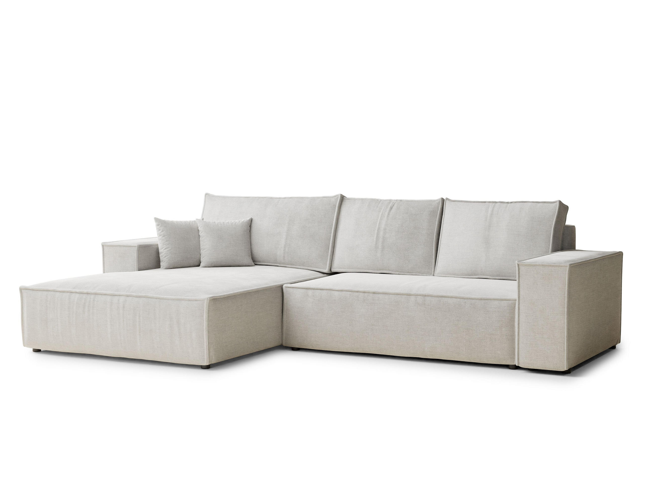 ECKSOFA Maze Beige grau Chenille-Stoff - Links Seite - Greige/Schwarz, Holz/Holzwerkstoff (185/294cm) - Maison de Reve