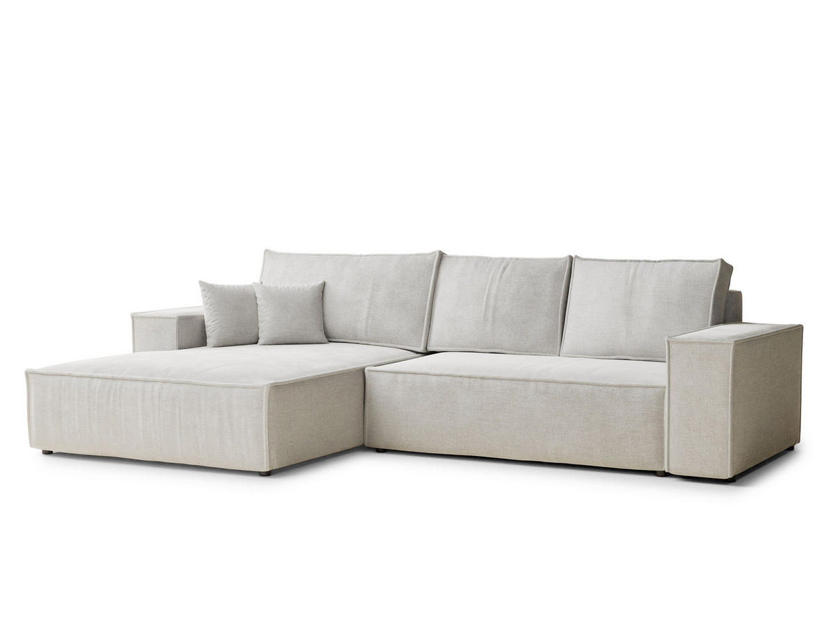 ECKSOFA Maze Beige grau Chenille-Stoff - Links Seite - Greige/Schwarz, Holz/Holzwerkstoff (185/294cm) - Maison de Reve