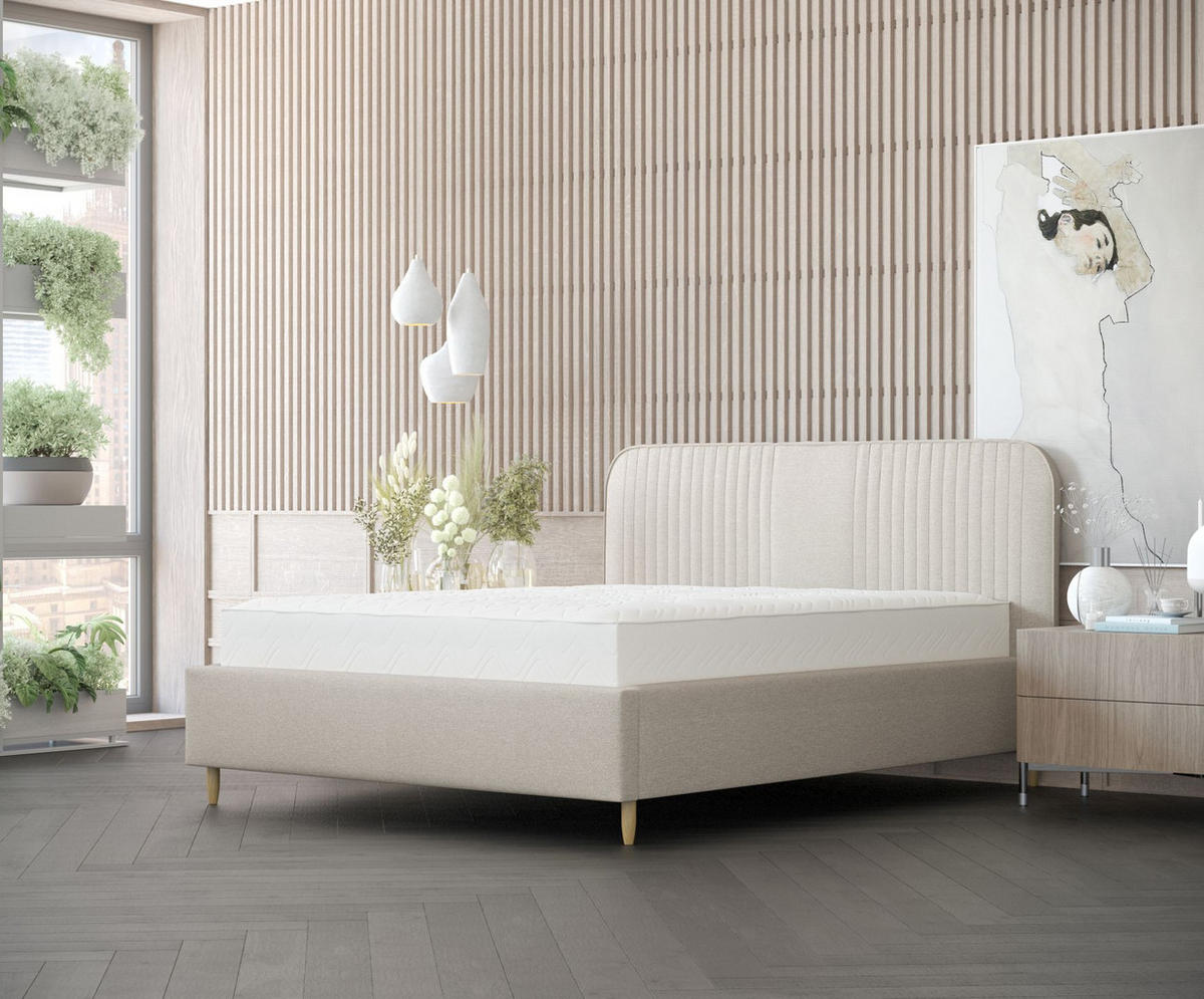 POLSTERBETT Livy Beige 120/200 cm im Webstoff - Beige/Naturfarben, Holz/Holzwerkstoff (120/200cm) - Maison de Reve