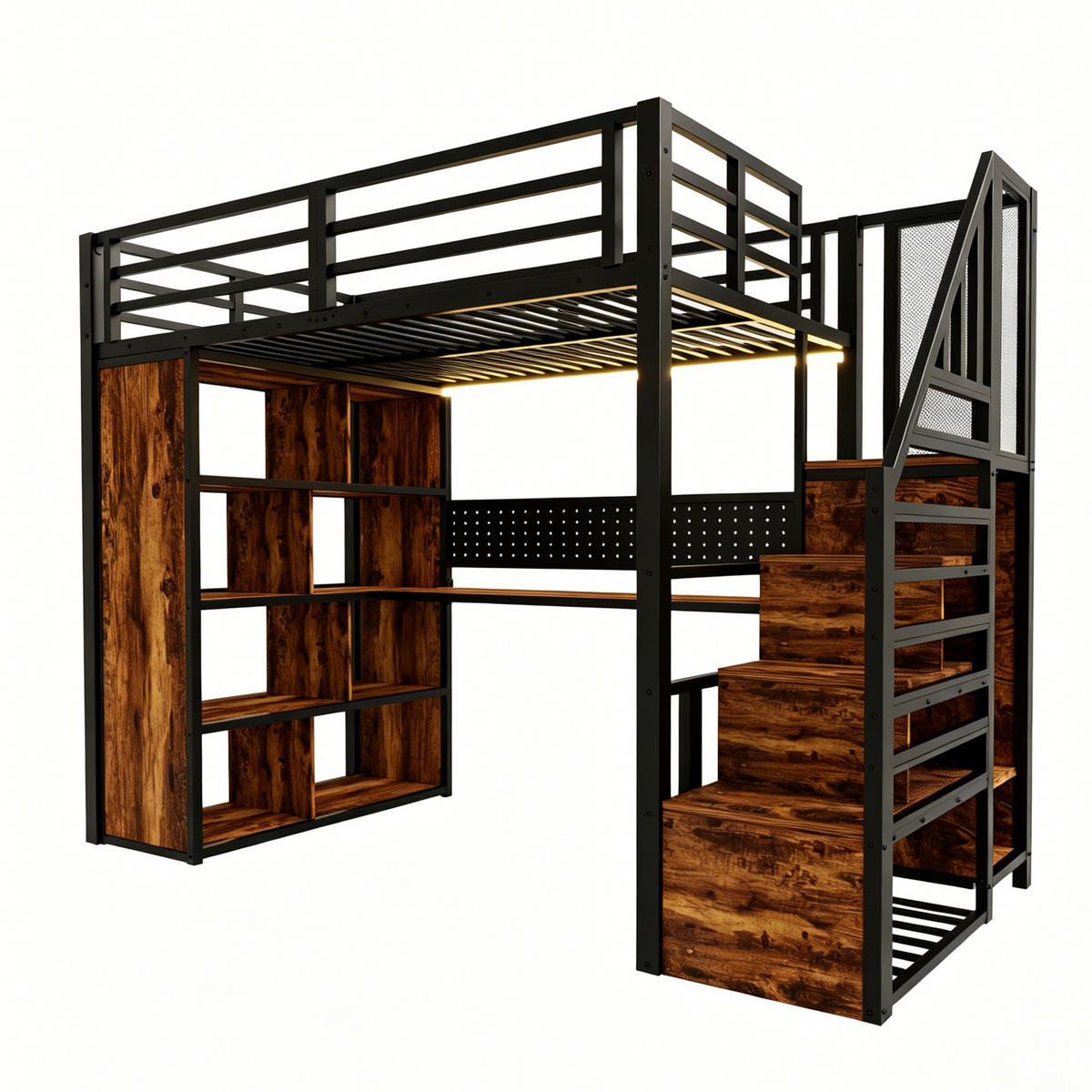 HOCHBETT mit Schreibtisch 90x200 cm Metall Holz Schwarz - Schwarz, Metall (90/200cm) - Meubliv