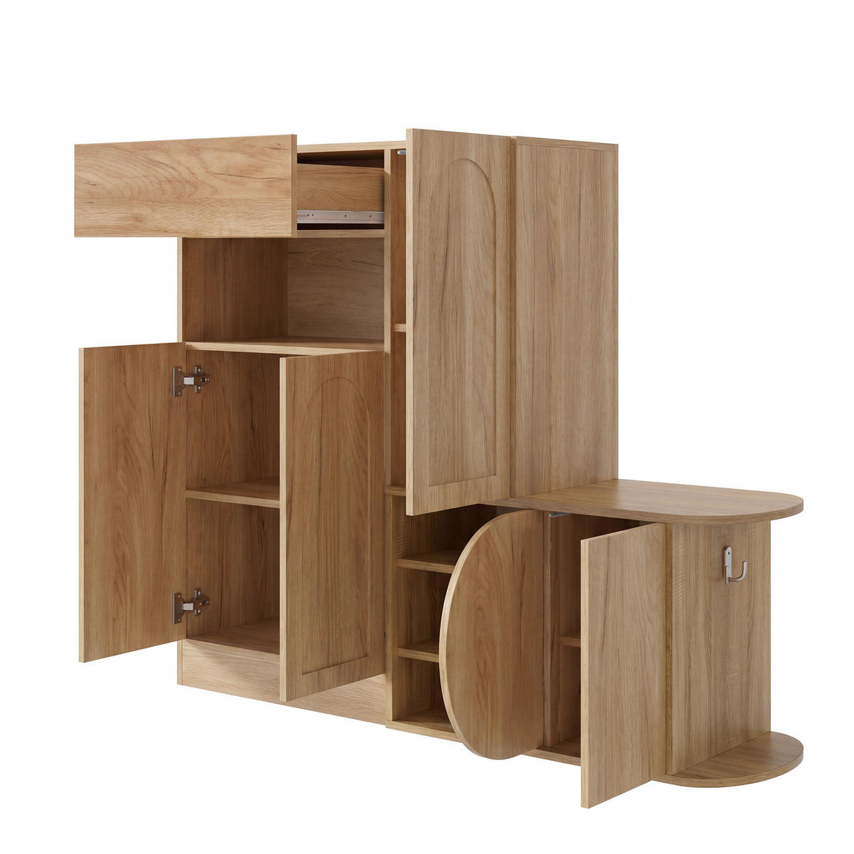 SCHUHSCHRANK mit Sitzbank 5 Türen Stauraum Natur Modern - Naturfarben, Holzwerkstoff (130/110.5/35cm) - FLIEKS
