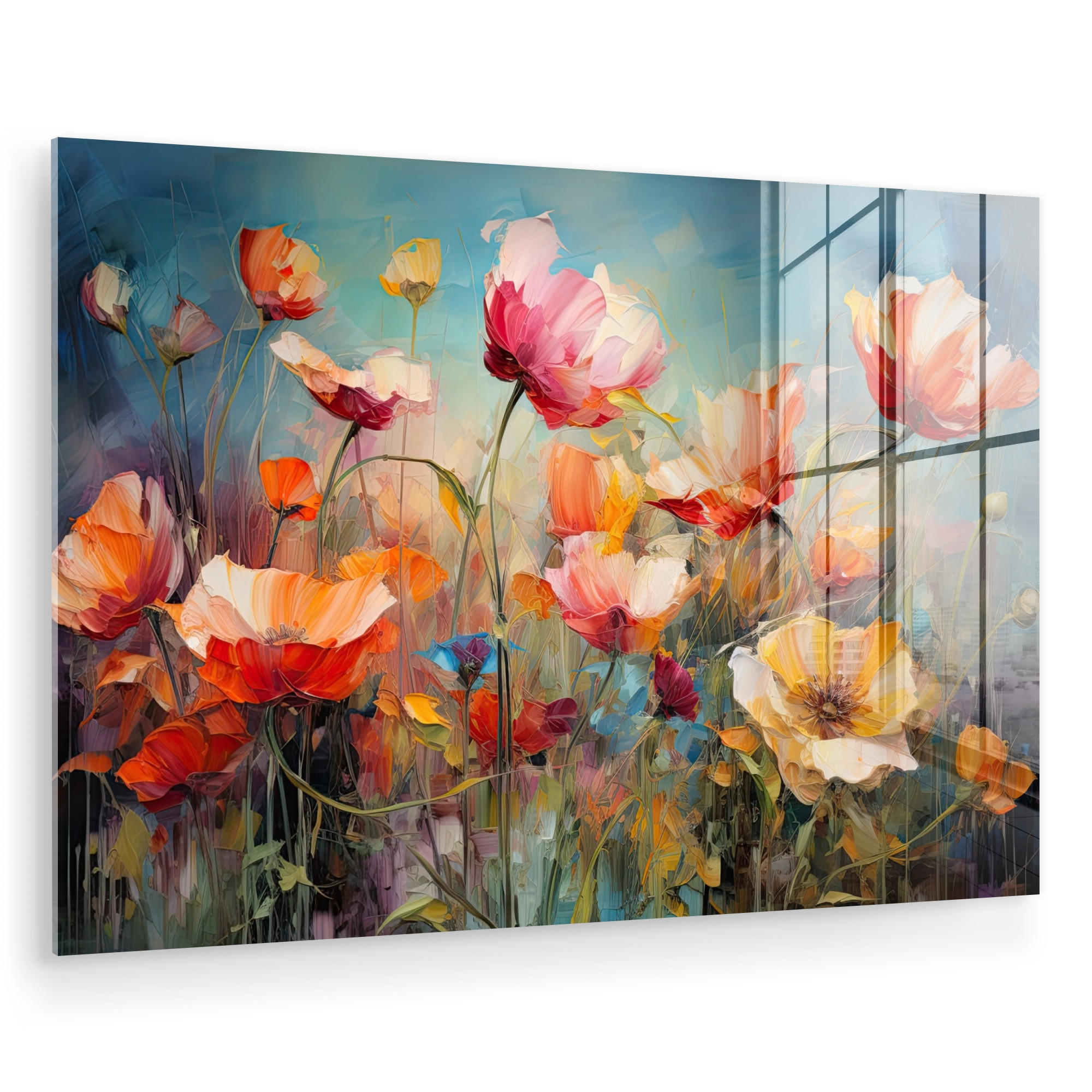 ACRYLGLASBILD Blumen - Aquarell - Kunst - Botanisch - Natur 60x40 cm - Orange, Glas (60/40cm) - MuchoWow