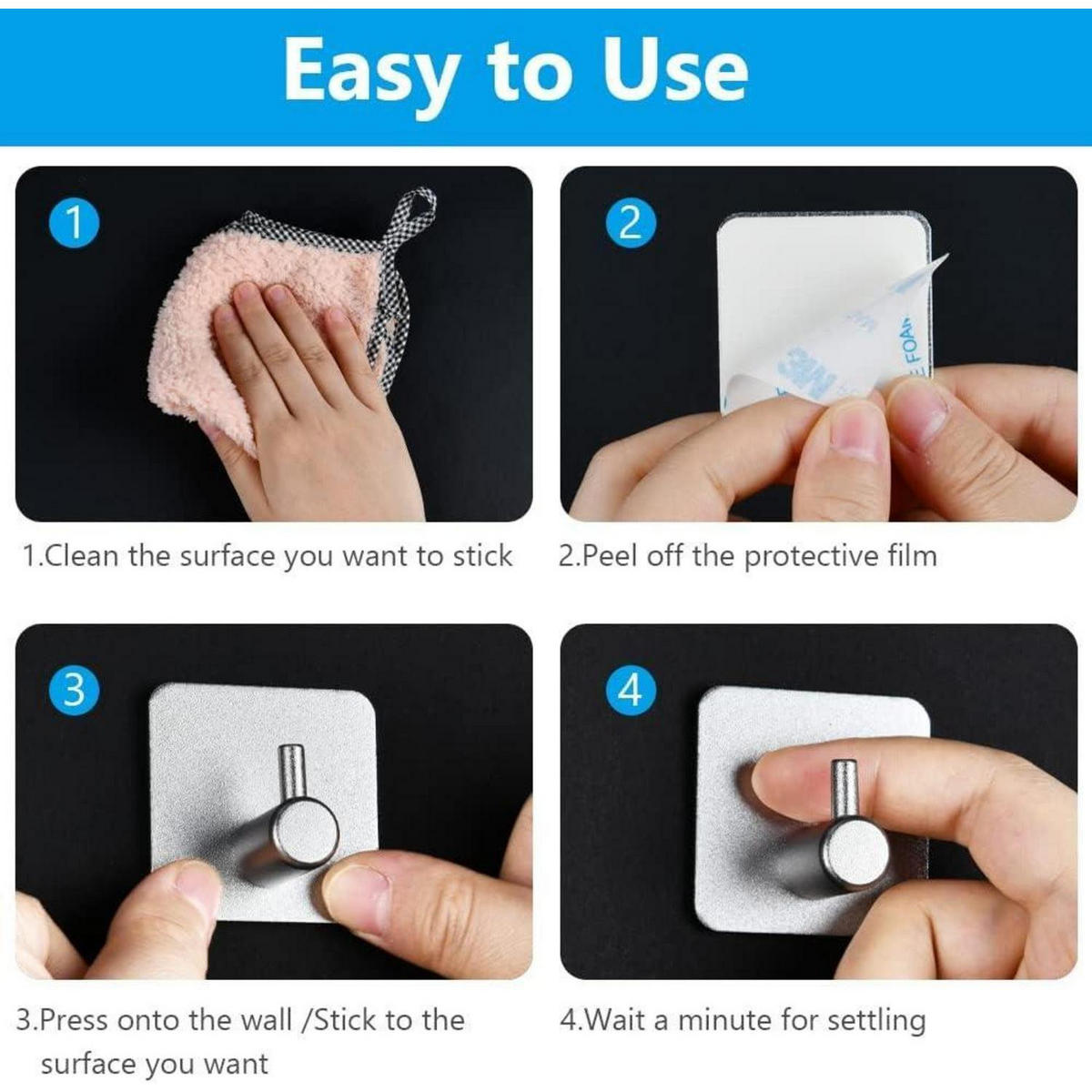 HANDTUCHHAKEN 4er Set Quadrat Edelstahl Selbstklebend - Silberfarben, Metall (4.5/2.5/4.5cm)
