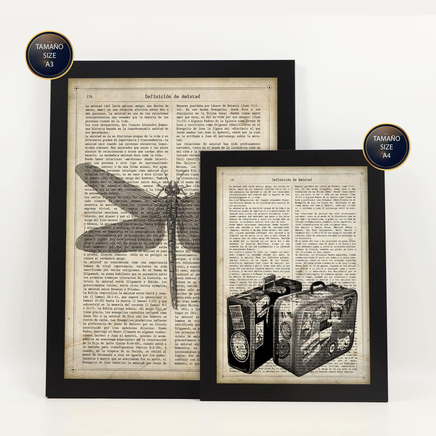 POSTER Set Mit 6 Vintage Zeichnungen Sepia Papier Plakate Im Retro Mit Natur & Reisethemen Über Enzyklopädie Hintergründen A3 & A4 Schwarzer Rahmen - Schwarz, Papier (29/3cm) - Nacnic