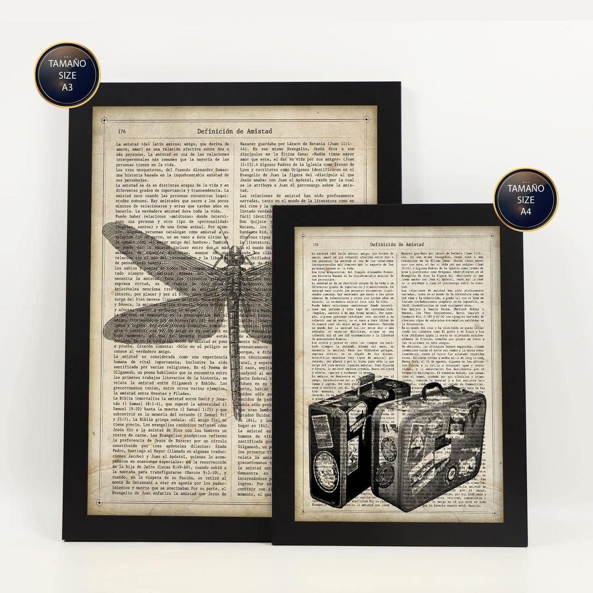 POSTER Set Mit 6 Vintage Zeichnungen Sepia Papier Plakate Im Retro Mit Natur & Reisethemen Über Enzyklopädie Hintergründen A3 & A4 Schwarzer Rahmen - Schwarz, Papier (29/3cm) - Nacnic