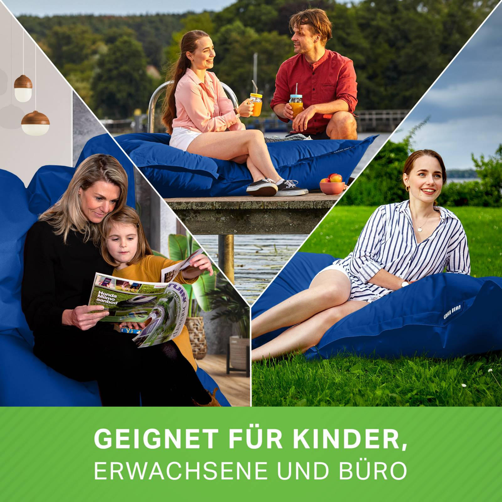 Thumbnail - Green Bean Riesen-Sitzsack, Blau, Textil, Füllung: Styroporkugeln, Rechteckig, 120x25x160 cm, Hergestellt in Deutschland...