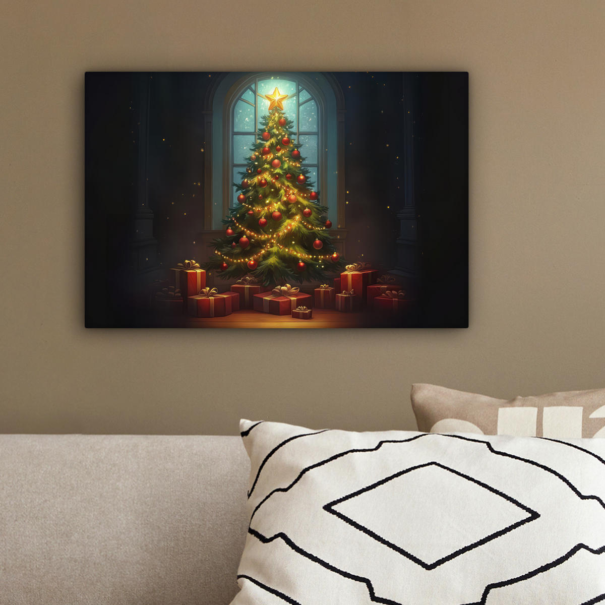 LEINWANDBILD Weihnachtsbaum - Geschenk - Winter 30x20 cm - Grün, Textil (30/20cm) - MuchoWow