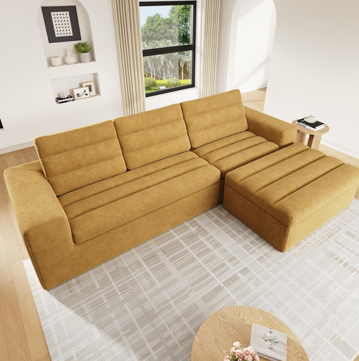 ECKSOFA 253/161/89 cm orange aus Chenille mit Hocker - Orange, Textil (161/253cm) - OKWISH