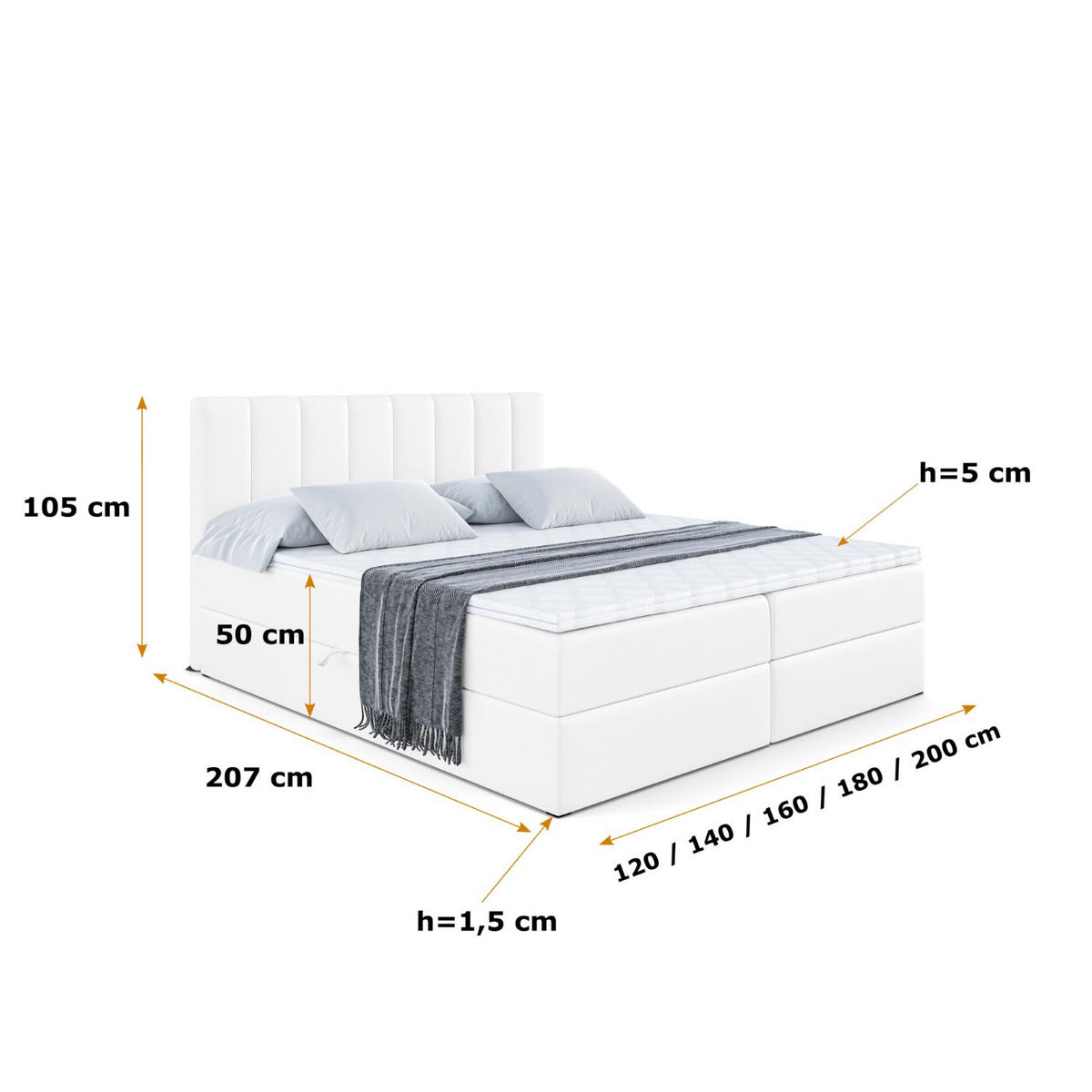BOXBETT mit Matratze H4 und Lattenrost - OTTA - 140x200 cm - H4 - Weiß Hochglanz - Weiß Hochglanz, Holzwerkstoff (140/200cm) - ALTDECOR