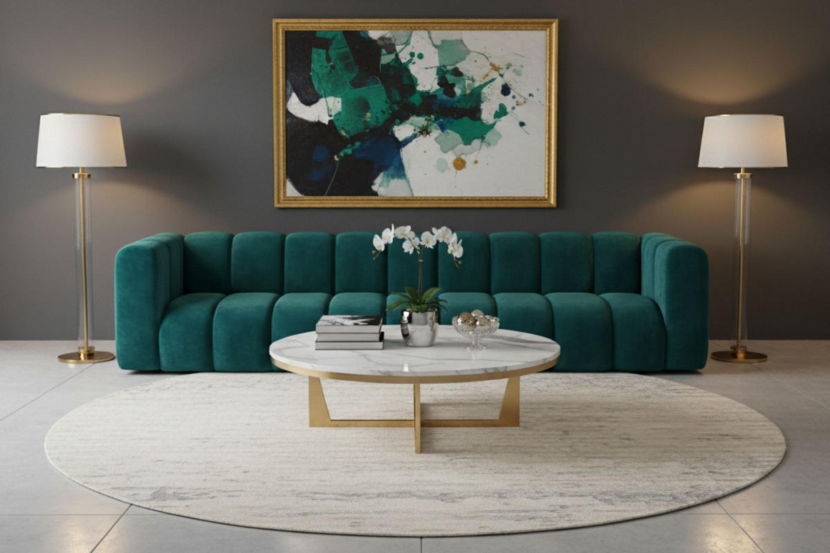 COUCH, Fünfsitzer-Sofa Grand, Veloursstoff Salvador, Azurblau - Blau, Holz (314/70/87cm) - Kaiser Möbel