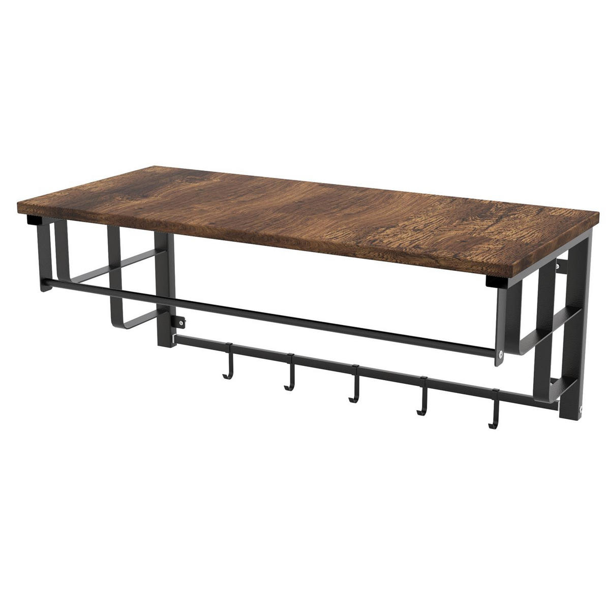 WANDGARDEROBE mit abnehmbaren Haken 60/30/27 cm - Braun, Metall (30/27/60cm) - Intirilife