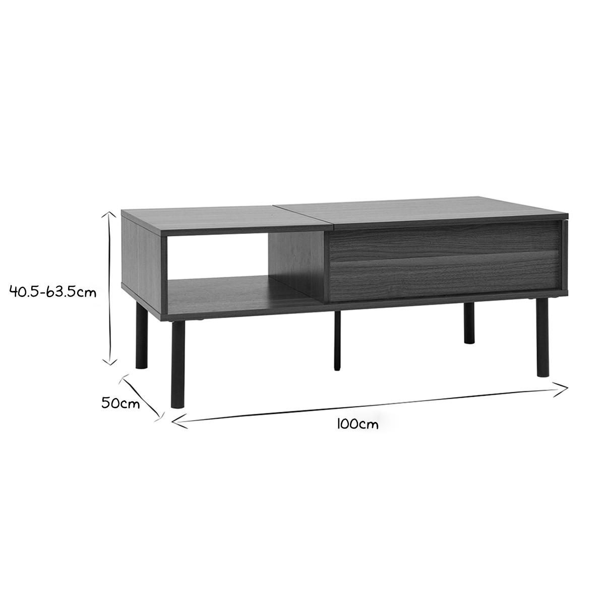 HOCHKLAPPBARER Couchtisch Dunkles Holz Metall B100 cm KANE - Walnussfarben, Holz (100/50/63.5cm) - Miliboo