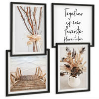 BILDER SET 4er Set - 50x50 cm & 40x60 cm Schwarzer Rahmen - Blumenzweige Minimalismus Natur - Schwarz, Kunststoff (50/50cm) - TULUP