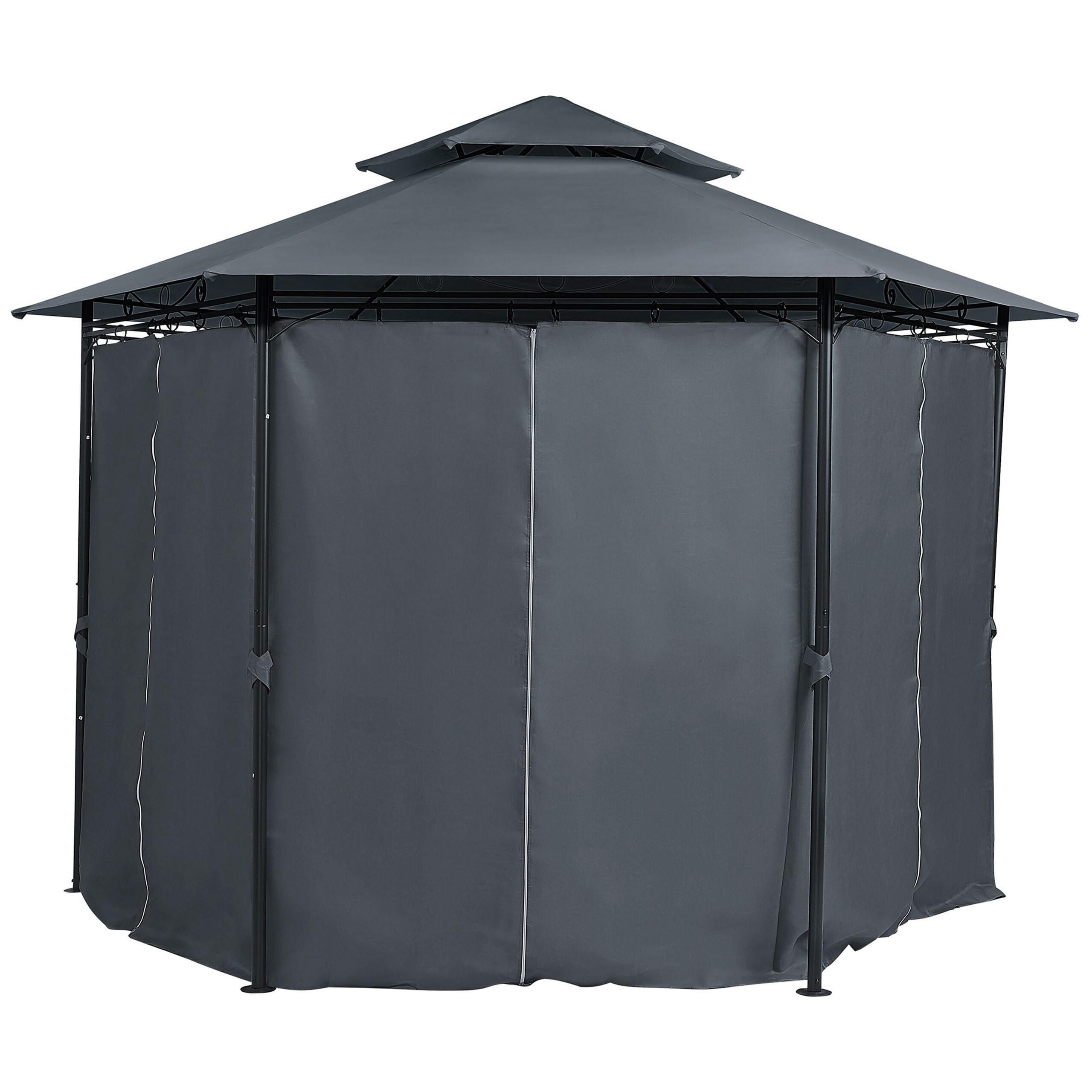 PAVILLON Stahl graphitgrau ⌀ 350 cm Portel - Schwarz/Grau, Metall (350/270/350cm) - Beliani