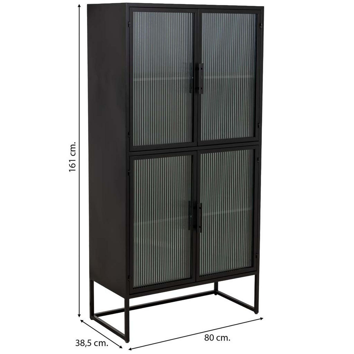 VITRINE aus Metall, schwarz, 80x39x161cm - Schwarz, Metall (80/161/38.5cm) - Wanderlust
