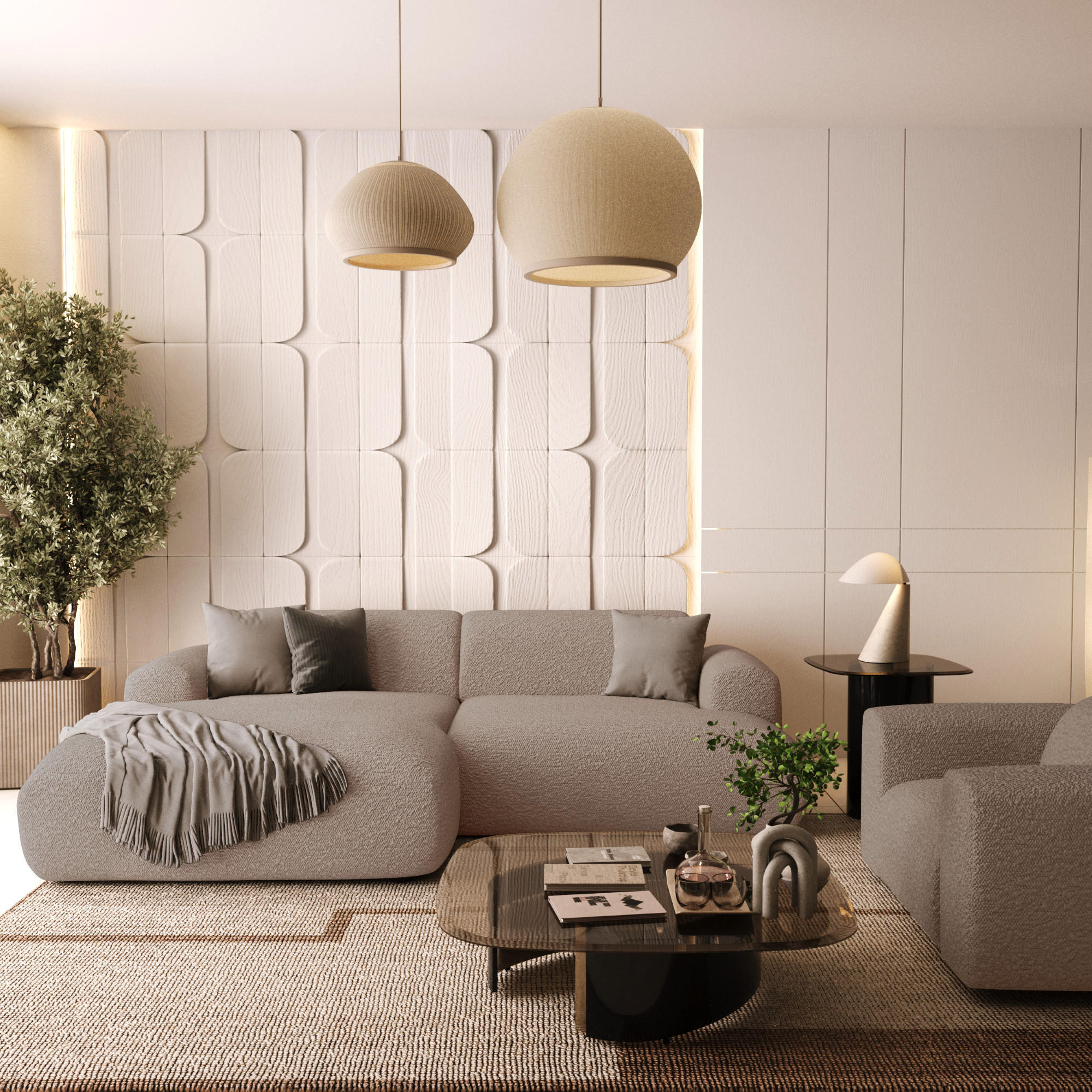 ECKSOFA LINKS Bouclé-Stoff Taupe 266cm - Taupe, Textil (165/266cm) - Sia Home