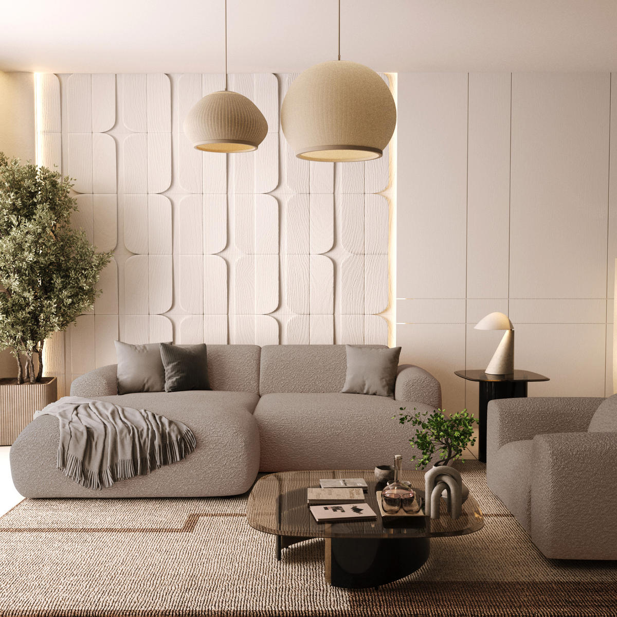 ECKSOFA LINKS Bouclé-Stoff Taupe 266cm - Taupe, Textil (165/266cm) - Sia Home
