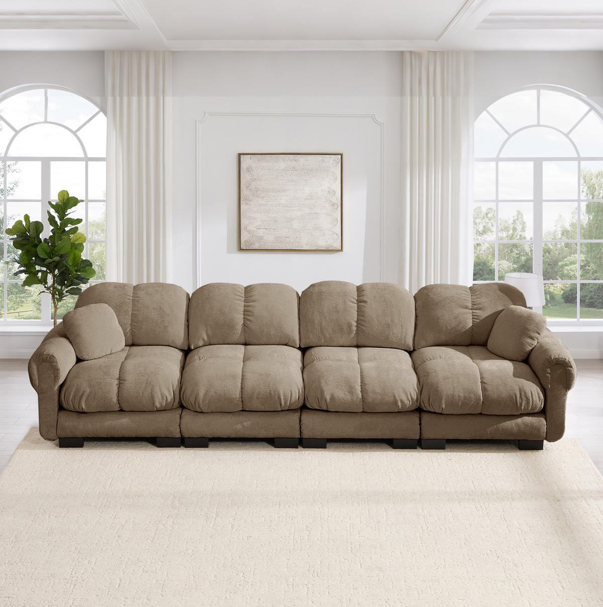 SOFA 330/86/90 cm in Braun aus Chenille mit Steppnähten und Stecksystem - Braun, Textil (86/90/330cm) - Flora Grace