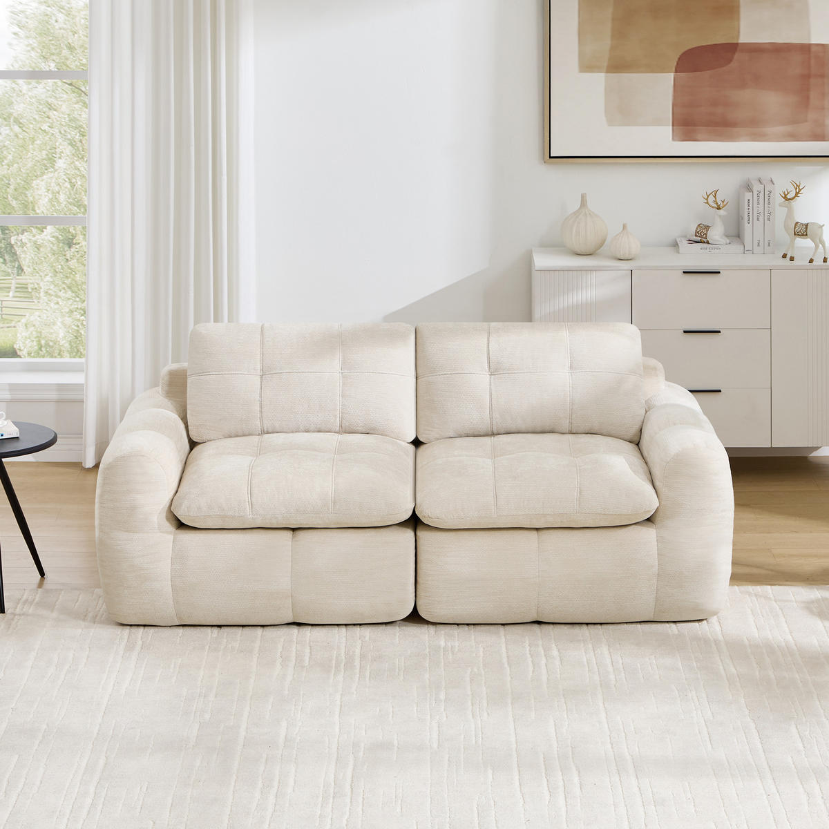 2-SITZER-SOFA DE-34464 quadratische Tuftung und 32D-Schaum Beige - Beige, Textil (97/68/194cm) - ComfortXL