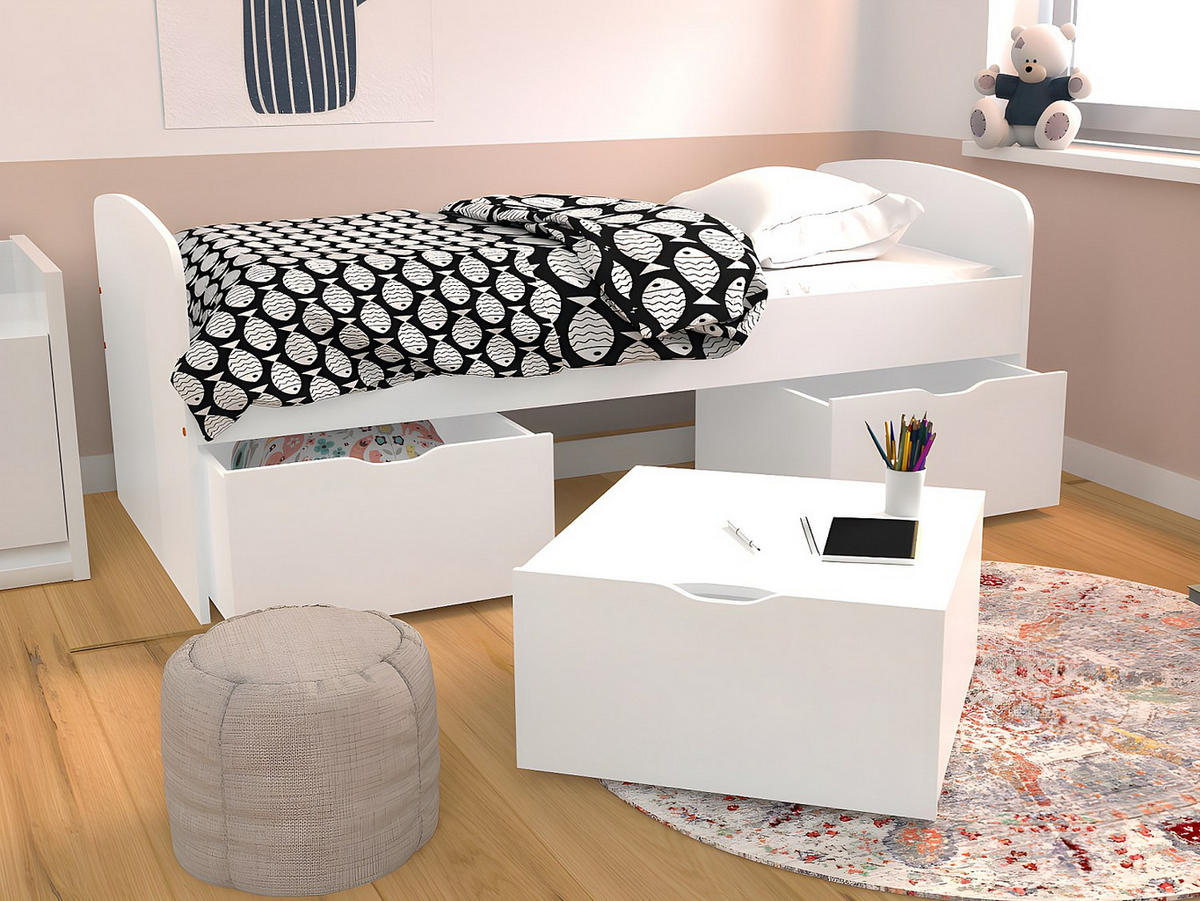 KINDERBETT MIA / SPIELBETT Lattenrost + 3x Schubladen - Weiß - Weiß, Holz/Holzwerkstoff (90/190cm) - Weber Industries