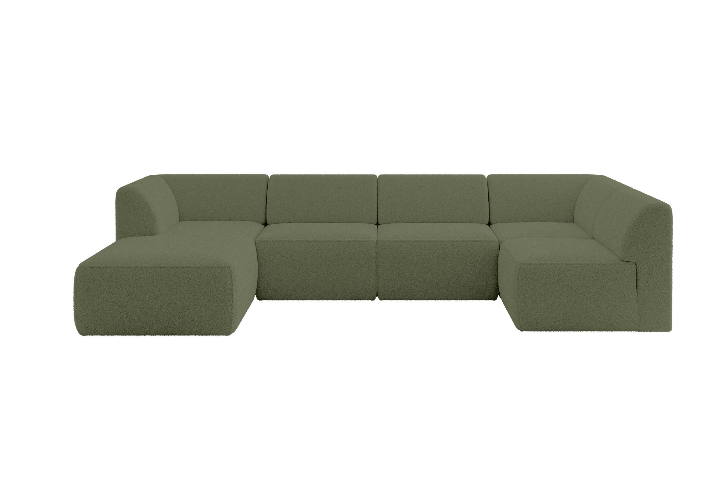 WOHNLANDSCHAFT Ottomane Links MOVO-L 345x180x78 cm Grün Bouclé - Schwarz/Grün, Holzwerkstoff/Kunststoff (180/78/345cm) - ALTDECOR