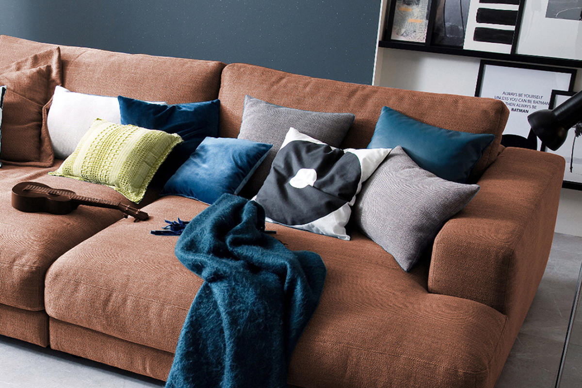 BIG SOFA XL MIT TABLETT NATUR MADELINE Braun Webstoff - Cognac/Dunkelbraun, Kunststoff/Textil (290/85/190cm) - KAWOLA