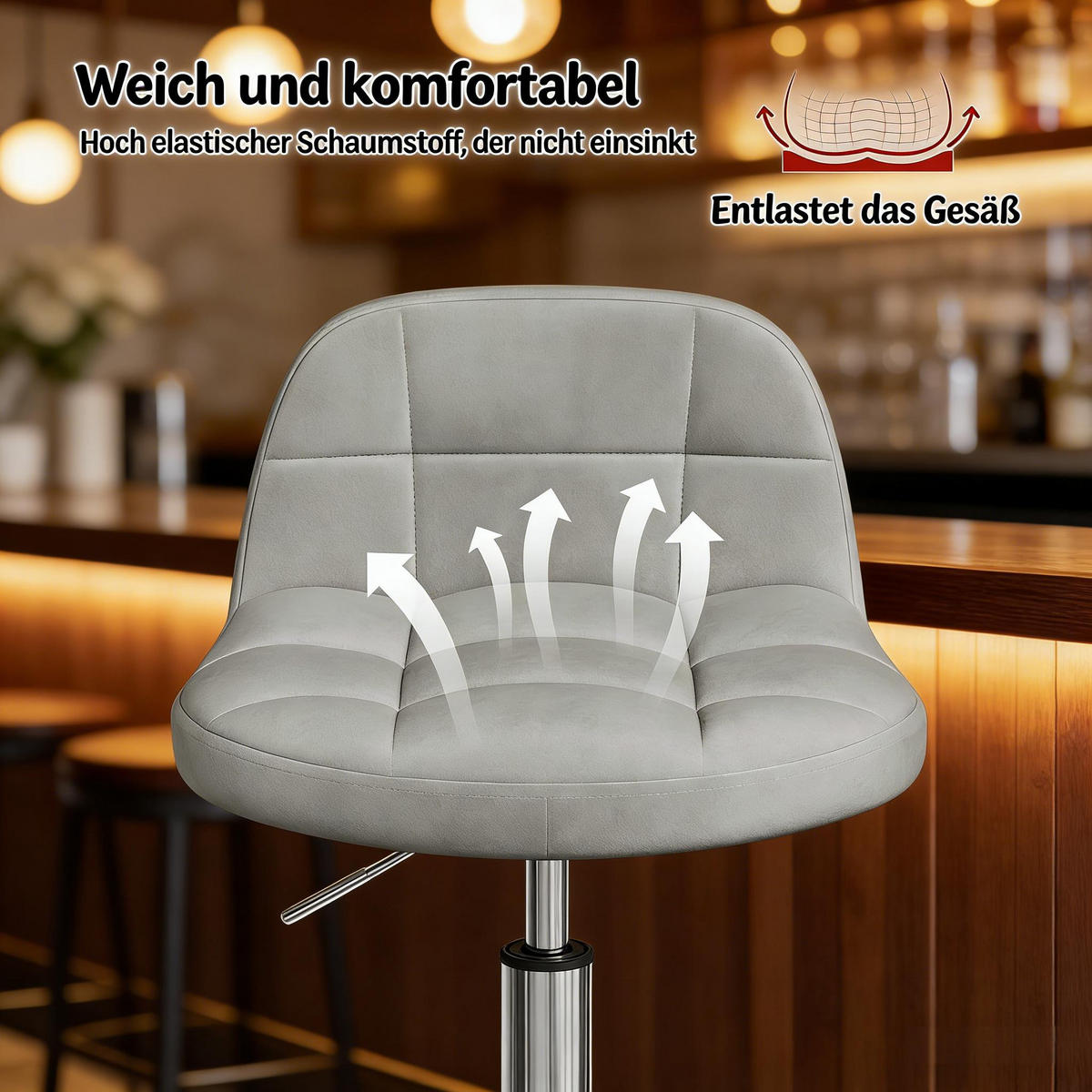 BÜROHOCKER DE-40851 mit Rollen höhenverstellbar 360° drehbar Hellgrau - Hellgrau, Metall (31/68/38cm) - ComfortXL