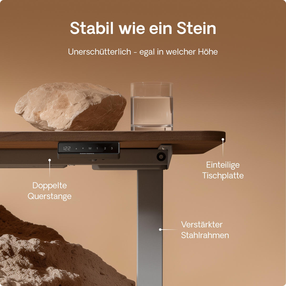 SCHREIBTISCH Elektrisch Höhenverstellbarer HomeOne 140x70cm Grau/Walnuss mit Memory-Funktion, Anti-Kollisions Technologie - Walnussfarben/Grau, Holzwerkstoff (70/140/72cm) - Desktronic