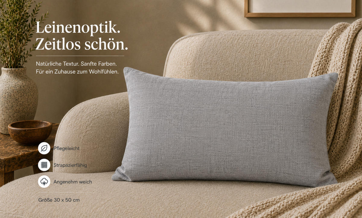 KISSENBEZUG Leinenoptik 40/60 cm Silber - Silberfarben, Textil (40/60cm) - TiborTex
