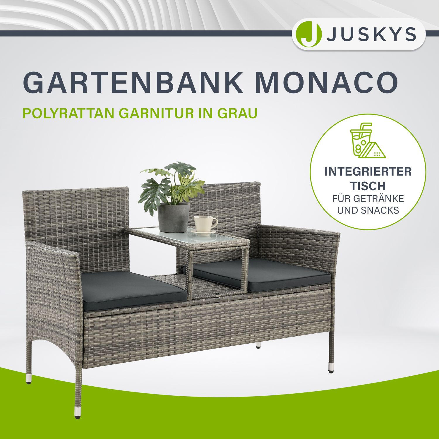GARTENBANK Monaco grau-meliert - Grau, Kunststoff/Metall (133/84/63cm) - Juskys