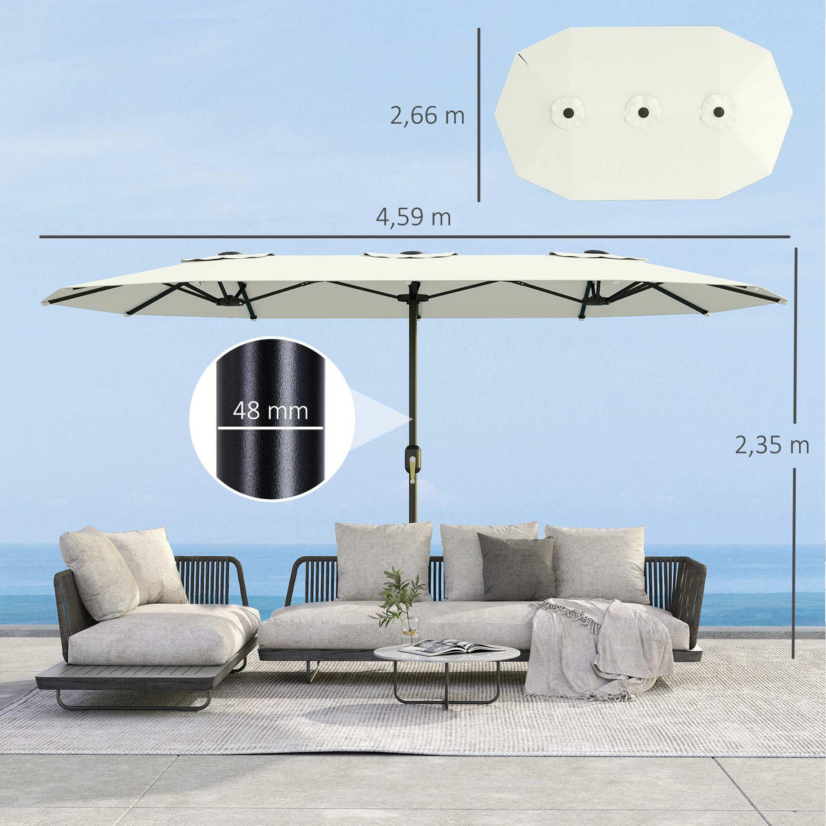 DOPPELSONNENSCHIRM Creme 4,6 m - Creme, Metall (459/266cm) - PANGIVO